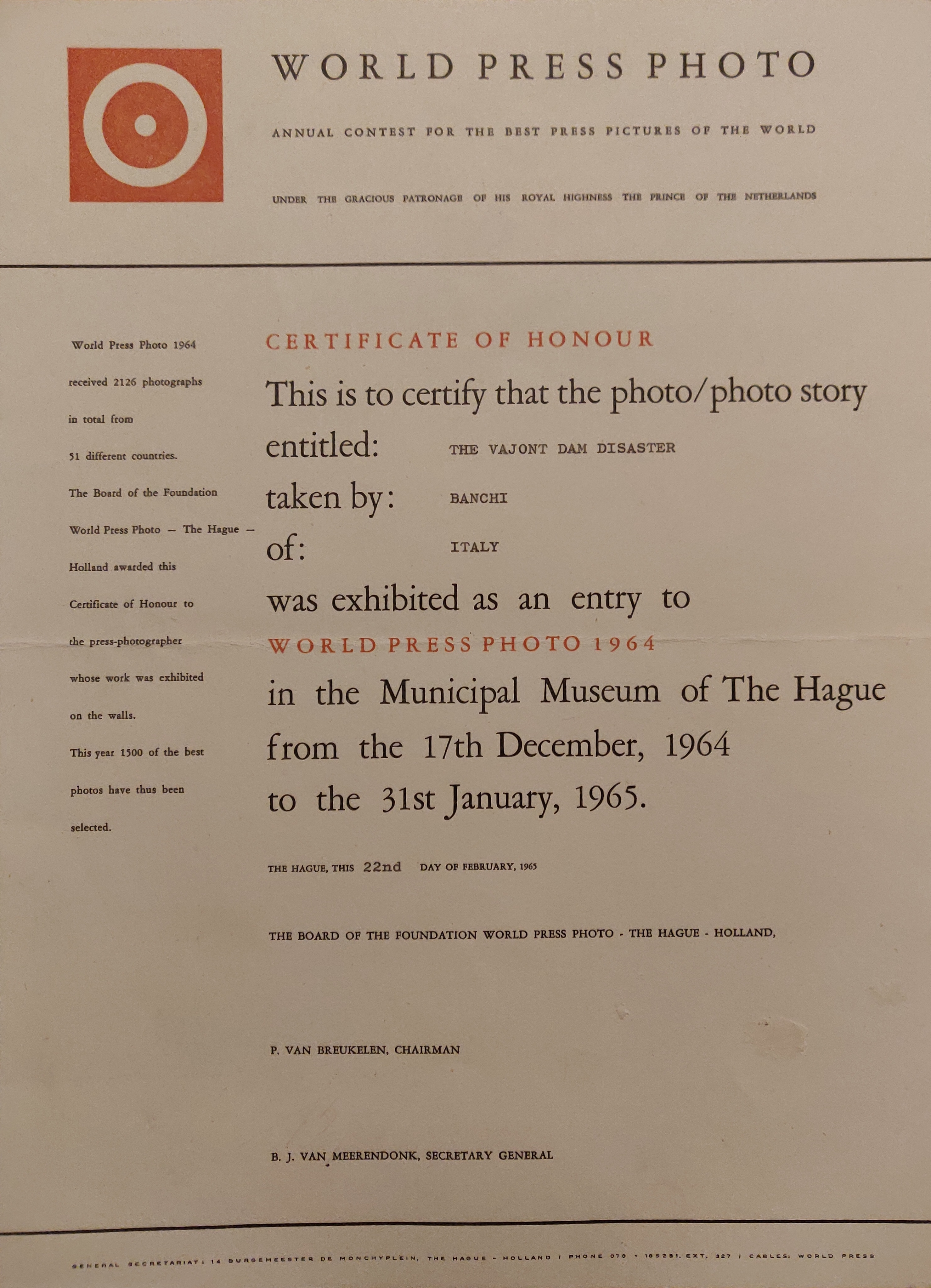 Certificate of Honour – World Press Photo